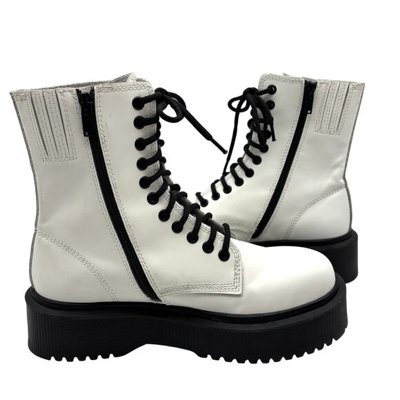 Vintage 00s Jeffrey Campbell SOPAS Lug Sole White Leather Platform Boots 8.5 - Picture 9 of 16